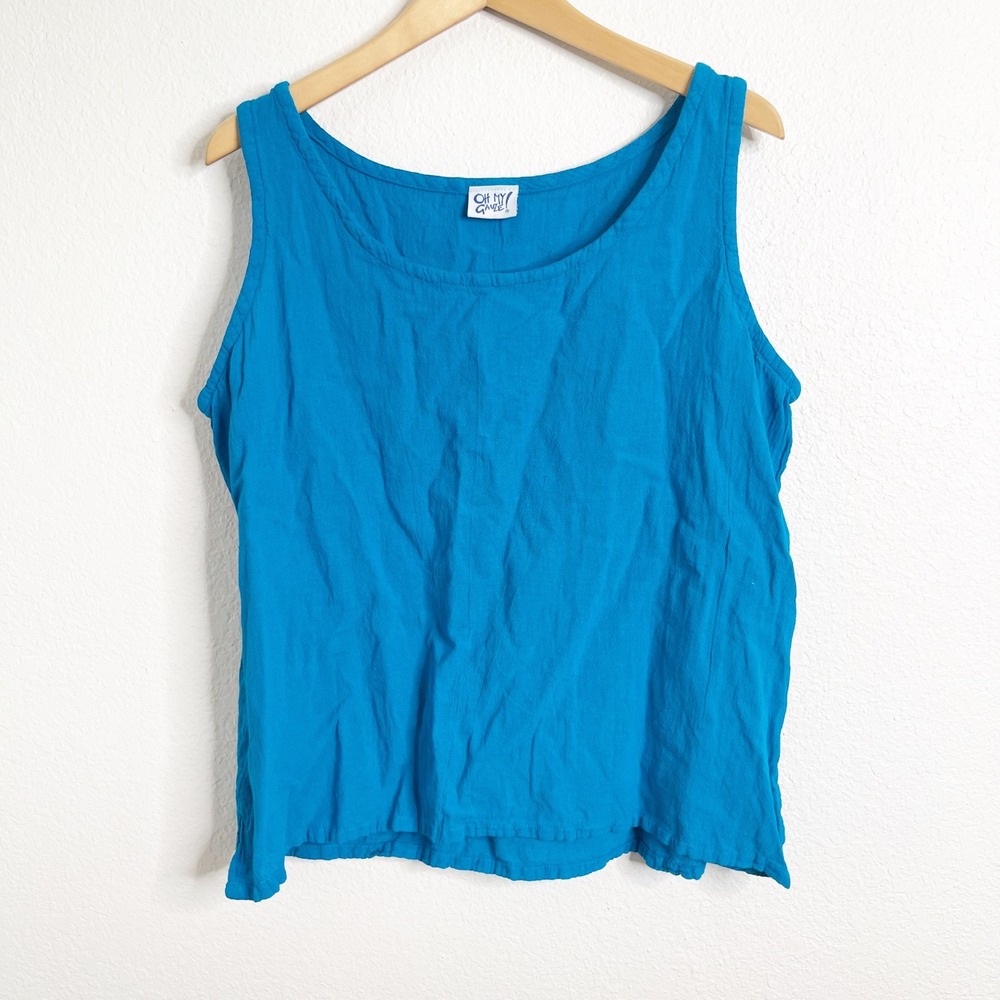 Oh My Gauze! Blue Cotton Gauze Sleeveless Scoop Neck Tank Top Size 2 Lagenlook